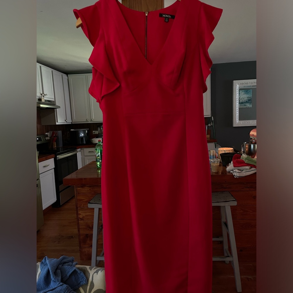 Classic Red Elegant under knee length dress. WILL DRY CLEAN!